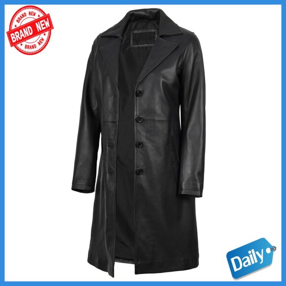 Jackets & Blazers - Real Lambskin Leather Car Coat Long Trench Style Button Closure Pockets